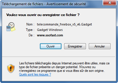 Fen�tre T�l�chargement T�l�commande Virtuelle Freebox V5 Gadget Internet Explorer
