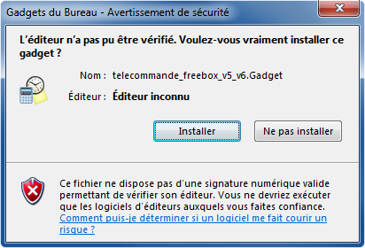 Fen�tre Acceptation Installation T�l�commande Virtuelle Freebox V5 Gadget