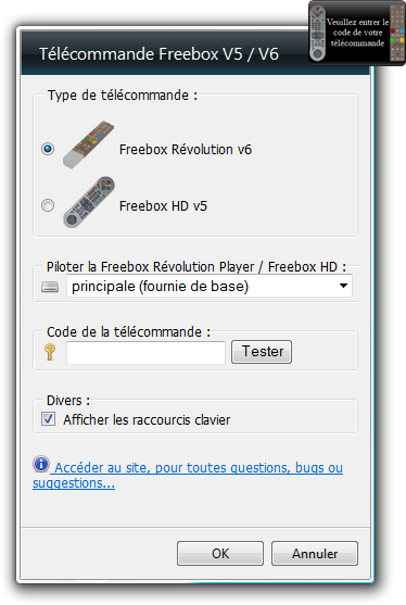 Configuration T�l�commande Virtuelle Freebox V5 Gadget